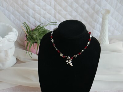 Heart Cherub Necklace with Red Beads Grunge - image1